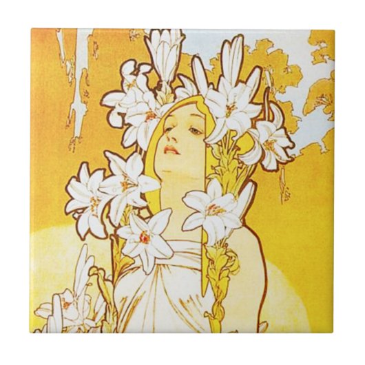 Alphonse Mucha Lily Tile Tegeltje (Voorkant)