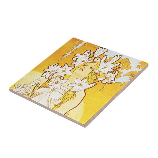 Alphonse Mucha Lily Tile Tegeltje (Zijkant)