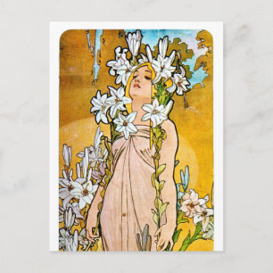 Alphonse Mucha - Lily - White Border Briefkaart