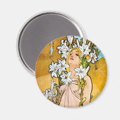 Alphonse Mucha - Lily - White Border Magneet (Voorkant / Achterkant)
