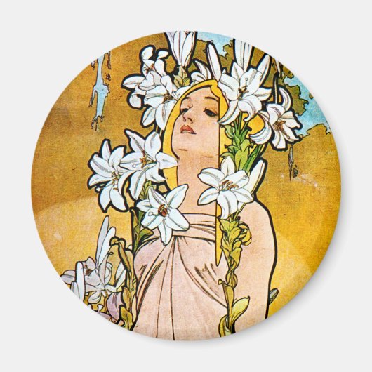 Alphonse Mucha - Lily - White Border Magneet (Voorkant)