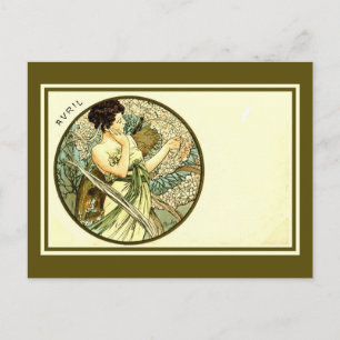 Alphonse Mucha maand April art nouveau Briefkaart