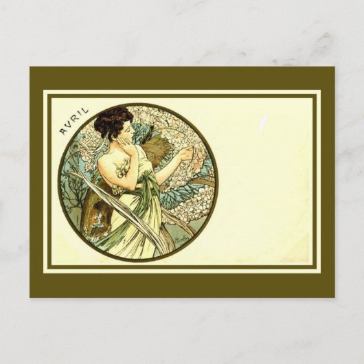  Alphonse Mucha maand April art nouveau Briefkaart (Voorkant)