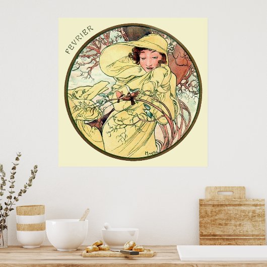Alphonse Mucha maand februari Poster (Keuken)