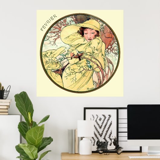 Alphonse Mucha maand februari Poster (Thuiskantoor)