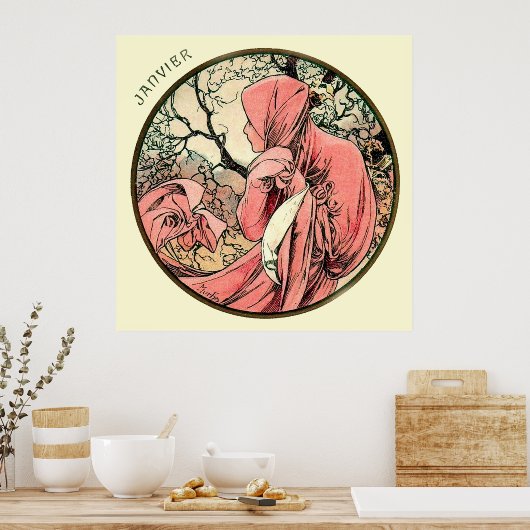 Alphonse Mucha maand januari Poster (Keuken)