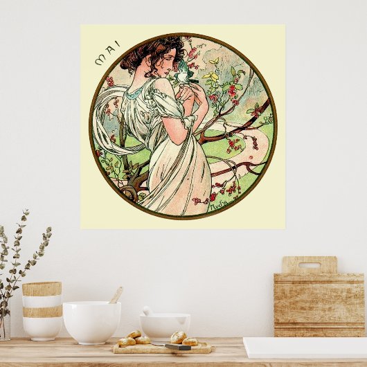 Alphonse Mucha maand mei Poster (Keuken)