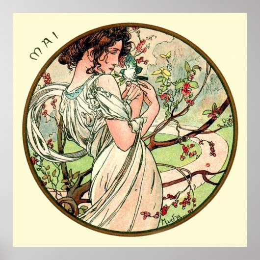 Alphonse Mucha maand mei Poster (Voorkant)