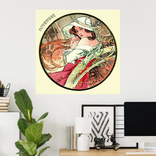 Alphonse Mucha maand november Poster (Thuiskantoor)