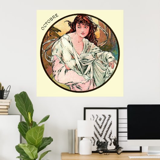 Alphonse Mucha maand oktober Poster (Thuiskantoor)