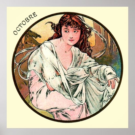 Alphonse Mucha maand oktober Poster (Voorkant)