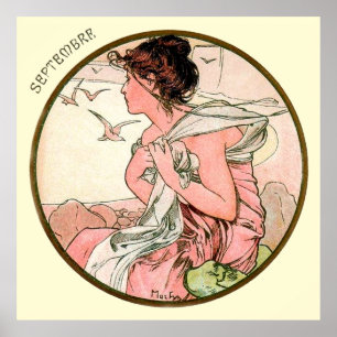 Alphonse Mucha maand september Poster