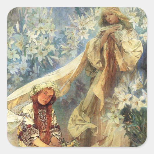 Alphonse Mucha Madonna van de Lilies Stickers (Voorkant)