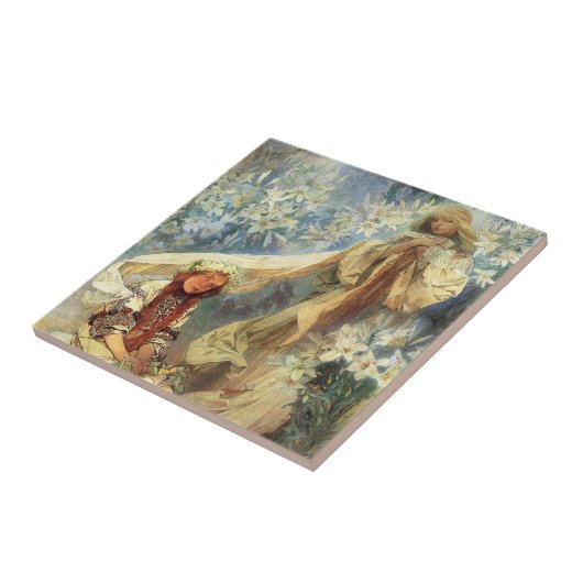 Alphonse Mucha Madonna van de Lilies Tile Tegeltje (Zijkant)