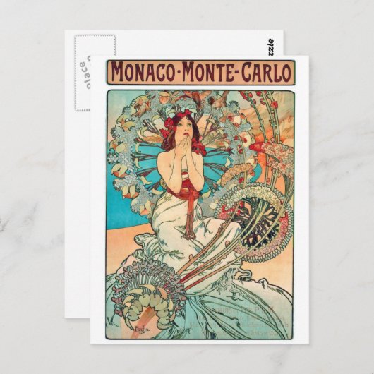 Alphonse Mucha Monaco, Monte-Carlo, 1897 Briefkaart (Voorkant / Achterkant)