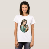 Alphonse mucha, mooi meisje met poes,  t-shirt (Voorkant volledig)