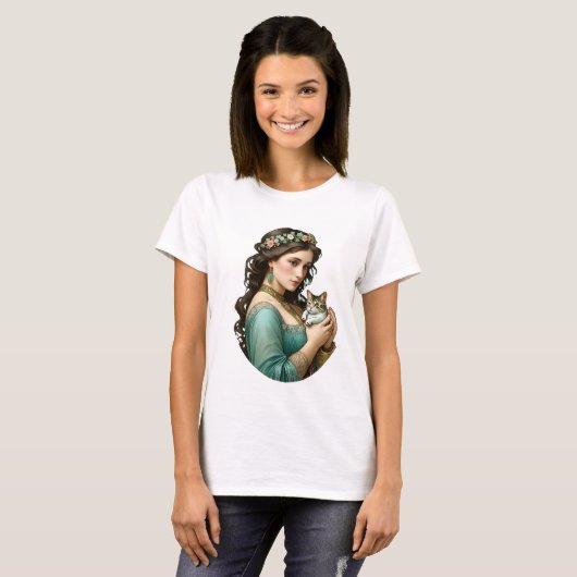 Alphonse mucha, mooi meisje met poes, t-shirt (Voorkant volledig)