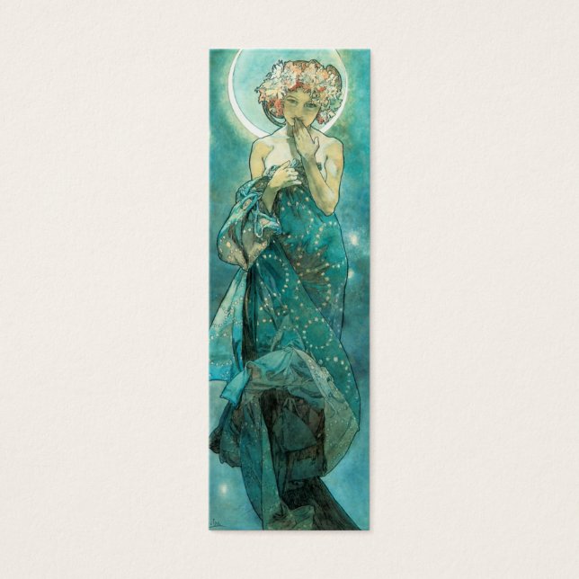 Alphonse Mucha Moonlight Clair de Lune Art Nouveau Mini Visitekaartjes (Voorkant)