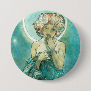 Alphonse Mucha Moonlight Clair de Lune Art Nouveau Ronde Button 7,6 Cm