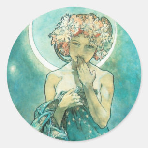 Alphonse Mucha Moonlight Clair de Lune Art Nouveau Ronde Sticker