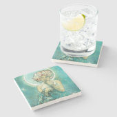 Alphonse Mucha Moonlight Clair de Lune Art Nouveau Stenen Onderzetter (Zijkant)