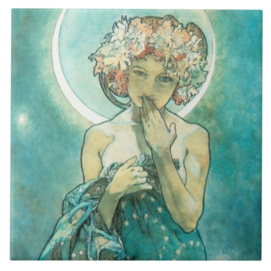 Alphonse Mucha Moonlight Clair de Lune Art Nouveau Tegeltje (Voorkant)
