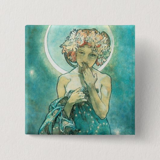 Alphonse Mucha Moonlight Clair de Lune Art Nouveau Vierkante Button 5,1 Cm (Voorkant)