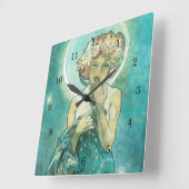 Alphonse Mucha Moonlight Clair de Lune Art Nouveau Vierkante Klok (Hoek)
