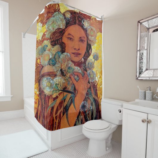 Alphonse Mucha - Native American Woman Douchegordijn (In situ)