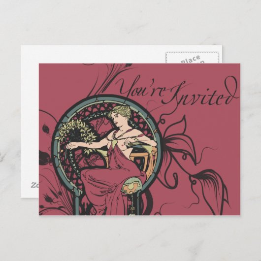 Alphonse Mucha nodigt uit Uitnodiging Briefkaart (Voorkant / Achterkant)