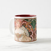 Alphonse Mucha Nouveau Lady Coffee Mok in Pinks (Voorkant links)