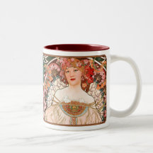Alphonse Mucha Nouveau Lady Coffee Mok in Pinks