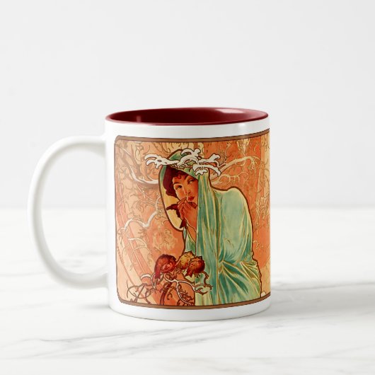 Alphonse Mucha Nouveau Winter Lady Coffee Cup Mok (Links)