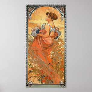 Alphonse Mucha Painting - Voman Holding Flowers Poster