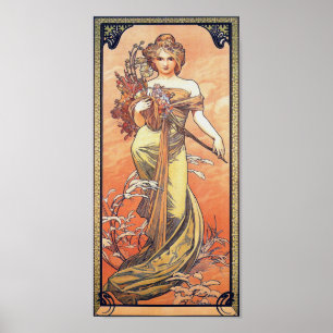 Alphonse Mucha Painting - Voman Holding Flowers Poster
