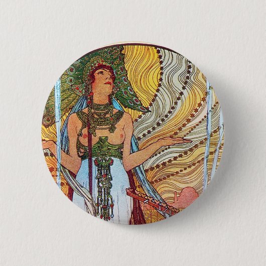 Alphonse Mucha Peacock art Ronde Button 5,7 Cm (Voorkant)