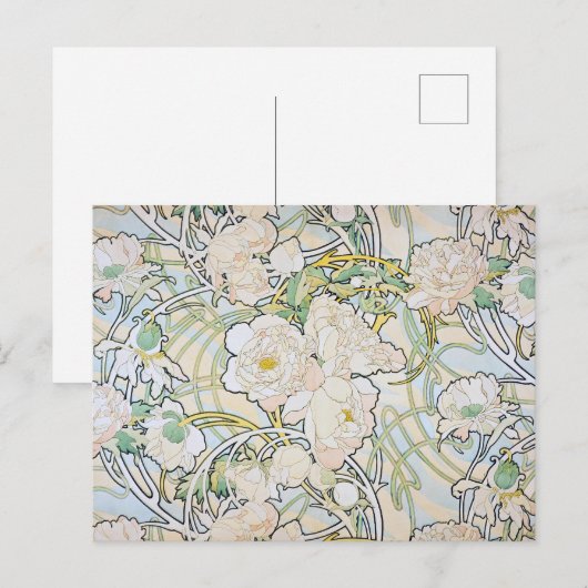 Alphonse Mucha Peonies Briefkaart (Voorkant / Achterkant)