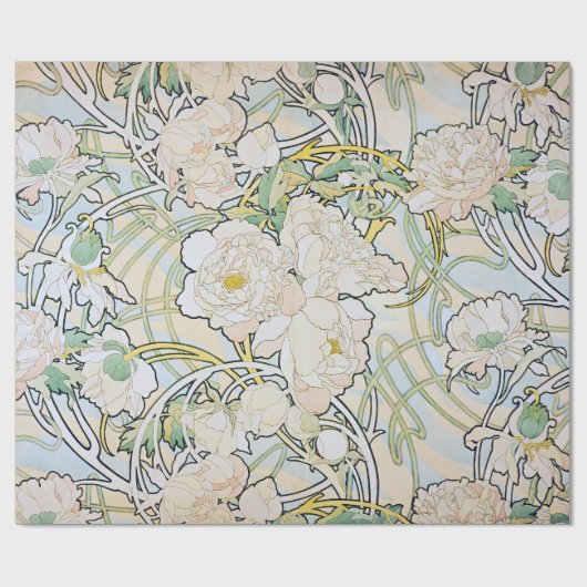 Alphonse Mucha Peonies Cadeaupapier (Vlak)