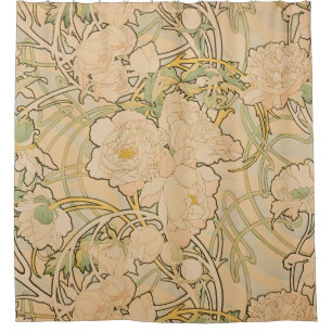 Alphonse Mucha - Peonies Douchegordijn