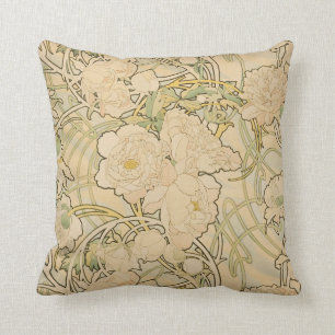 Alphonse Mucha Peonies Peony Roses Fawn 1897 Kussen