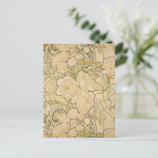 Alphonse Mucha Peonies Peony Rozen Fawn 1897 Briefkaart (Staand voorkant)