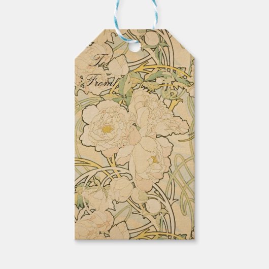 Alphonse Mucha Peonies Peony Rozen Fawn 1897 Cadeaulabel (Voorkant)
