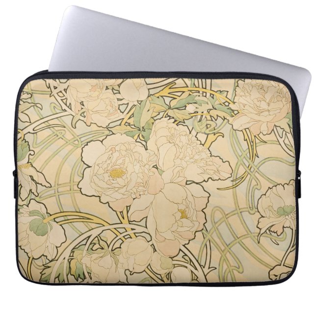 Alphonse Mucha Peonies Peony Rozen Fawn 1897 Laptop Sleeve (Voorkant)