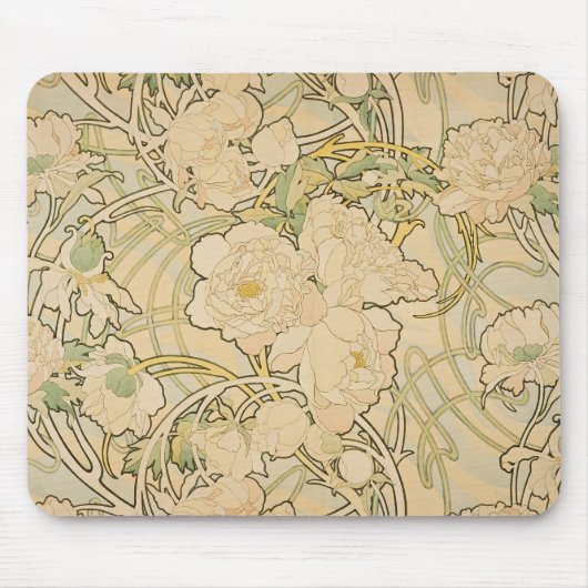 Alphonse Mucha Peonies Peony Rozen Fawn 1897 Muismat (Voorkant)