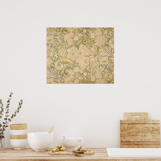 Alphonse Mucha Peonies Peony Rozen Fawn 1897 Poster (Keuken)