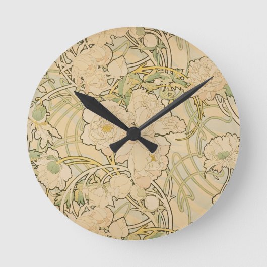 Alphonse Mucha Peonies Peony Rozen Fawn 1897 Ronde Klok (Voorkant)