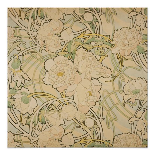Alphonse Mucha - Peonies Perfect Poster (Voorkant)