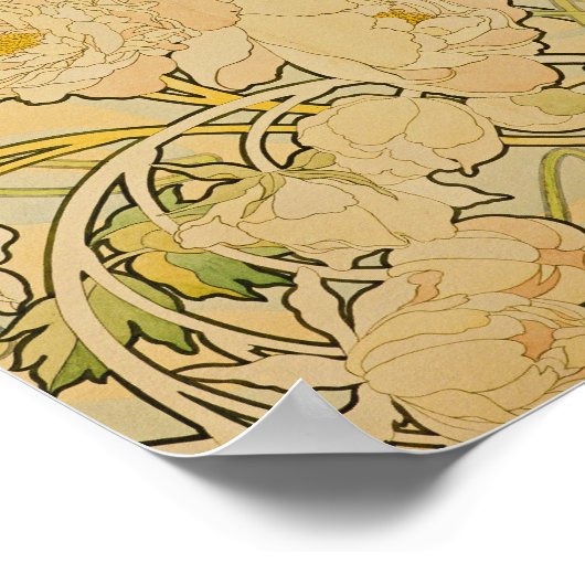 Alphonse Mucha - Peonies Poster (Hoek)