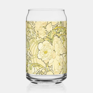 Alphonse Mucha Pioenrozen Art Nouveau Bloempatroon Blikvorm Glas