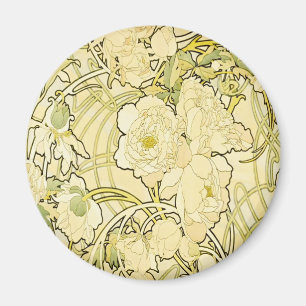 Alphonse Mucha Pioenrozen Art Nouveau Bloempatroon Magneet